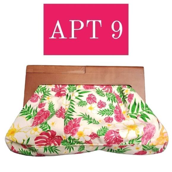Apt. 9 Floral Cottagecore Barbiecore Pink Cotton Wooden Clutch Handbag - Picture 1 of 9